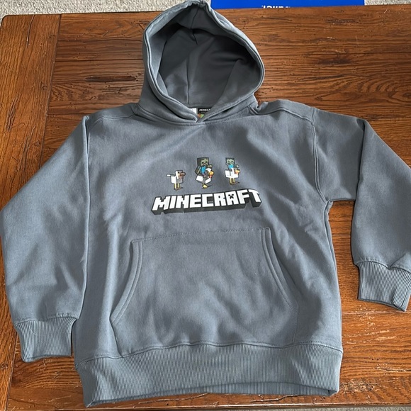 ZARA MINECRAFT MOJANG AB HOODIE SWEATSHIRT Blue Gray NWT Kids Size 9 - 10 - Picture 2 of 11